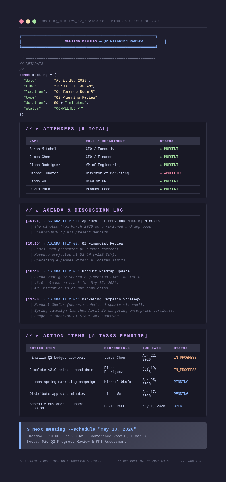 Monospace terminal meeting minutes